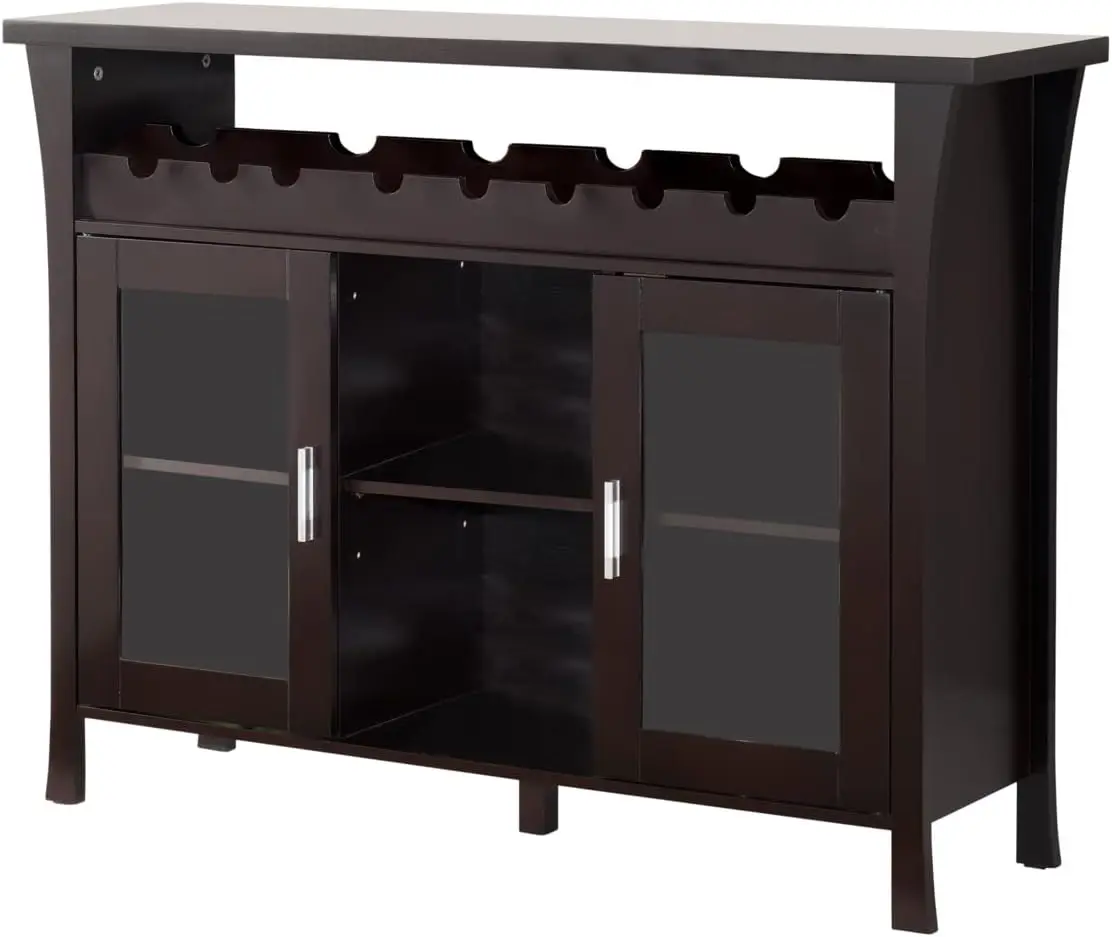 

WR1346 Richard Espresso Wood Contemporary Wine Rack Breakfront Sideboard Display Console Table with Glass Storage Doors