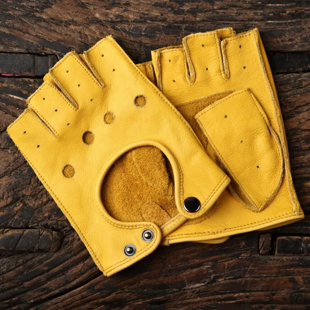 

New Retro Men Gloves Outdoor Sports Anti Slip Cowhide Gloves Cycling Driving Gloves Half Finger Gloves Fitness Motorcycle