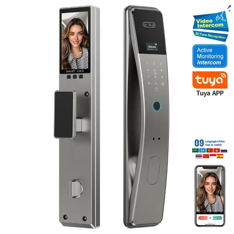 

Smart door lock Tuya 3d facial recognition RFID IC card Wifi security camera video call digital fingerprint door lock