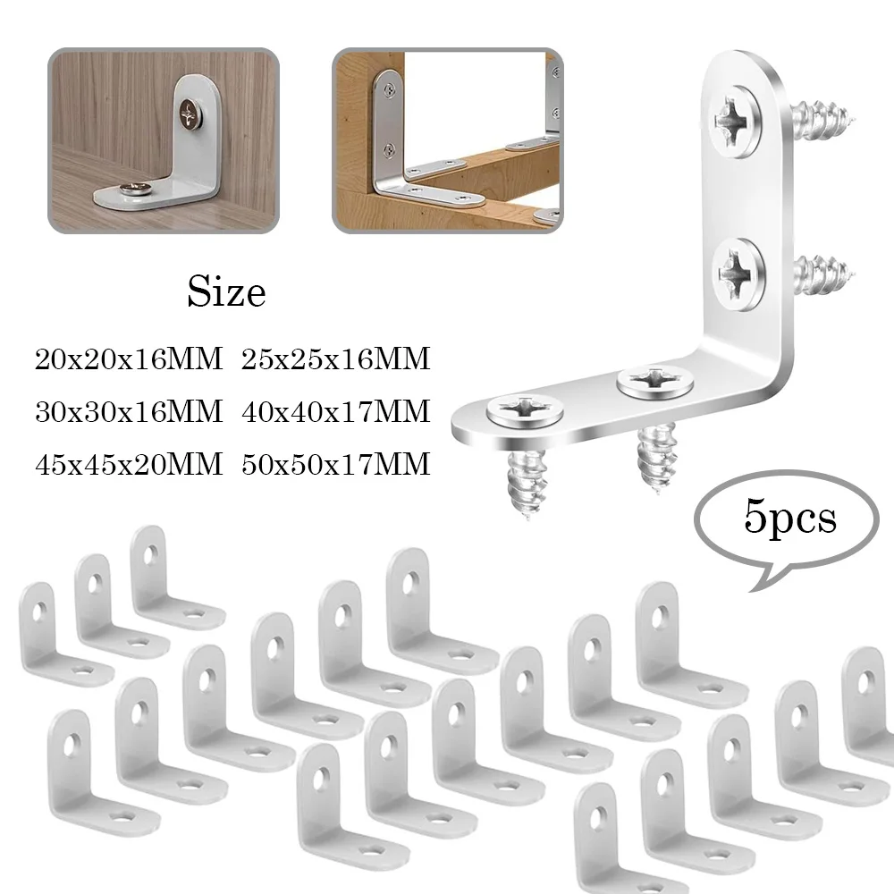 

5pcs Stainlesss Steel L Brackets, Heavy Duty Right Angle Fixings for Furniture, Bed Frame, Cabinet, Shelf Bracket Fasteners