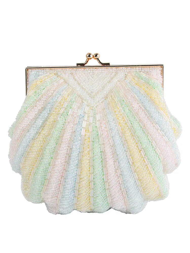 Vintage Beaded Shell Bag Lady Elegant Party Banquet Fashion Clutch Bags Chain Small Single Shoulder Handbag Women Crossbody Bags