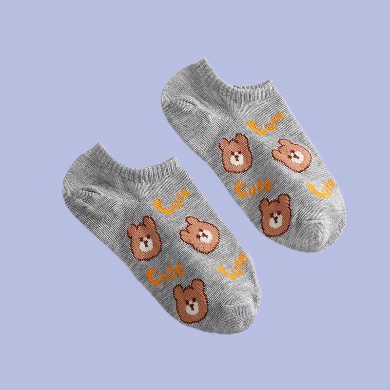 Calcetines cortos transpirables para mujer, medias finas y cómodas de estilo dulce, con dibujos de oso, barco, 5/10 pares