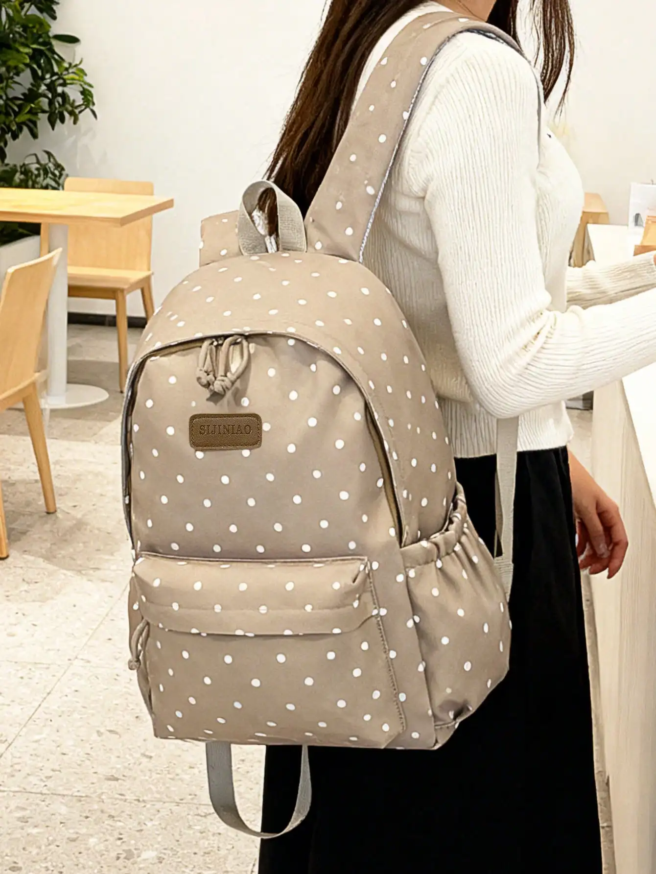 

1 PC Brown Solid Color Dot Small Fresh Portable Travel Versatile Commuting Backpack,Multifunctional And Large Capacity Fashionable And Casual Large Capacity Portable Zipper School Bags,Travel Storage Stationery Storage,Vacation Essentials Satchel, Suitabl