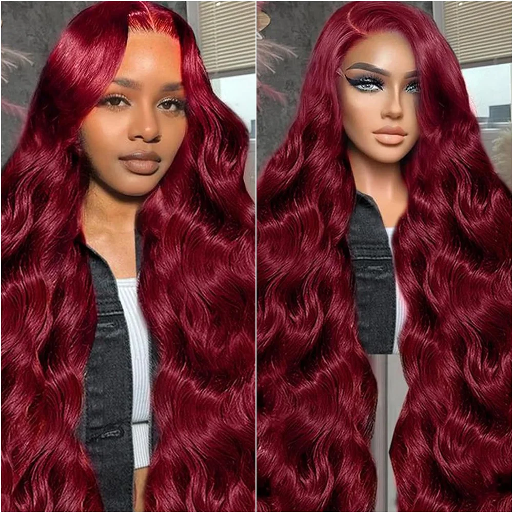 

200 Плотность Объемная волна 13x6 Кружева спереди 99J Бордовый парик HD Прозрачный 13x4 Кружева Фронтальная часть 100% Бразильские парики из человеческих волос для женщин