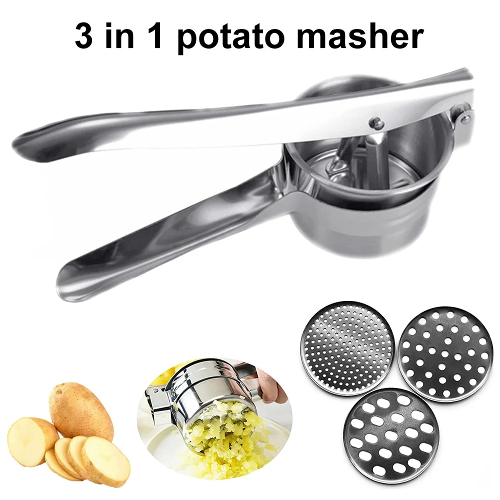 Stainless Steel Potato Ricer Manual Potato Masher with 3 Interchangeable Discs Fruit Juicer Lemon Squeezer Kitchen Acceesories