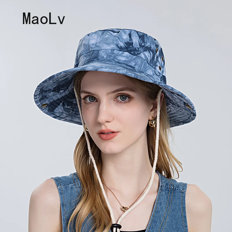 Bucket Hat for Women Men Tie-Dyed Fisherman Hats Travel Fishing Cap Fashion Panama Sun Hat Four Seasons Two Kinds of Wearing