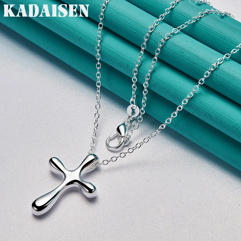 925 Sterling Silver Smooth Cross 16-30 Inch Pendant Necklace For Women Wedding Fashion Jewelry