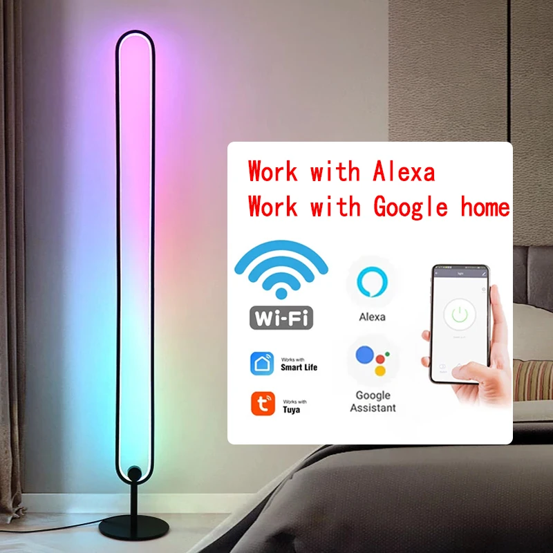 Modern Rgb Remote Led Floor Lamps Colorful Standing Lamp For Living Room Decor Indoor Bedroom Minimalist Atmosphere Alexa Light