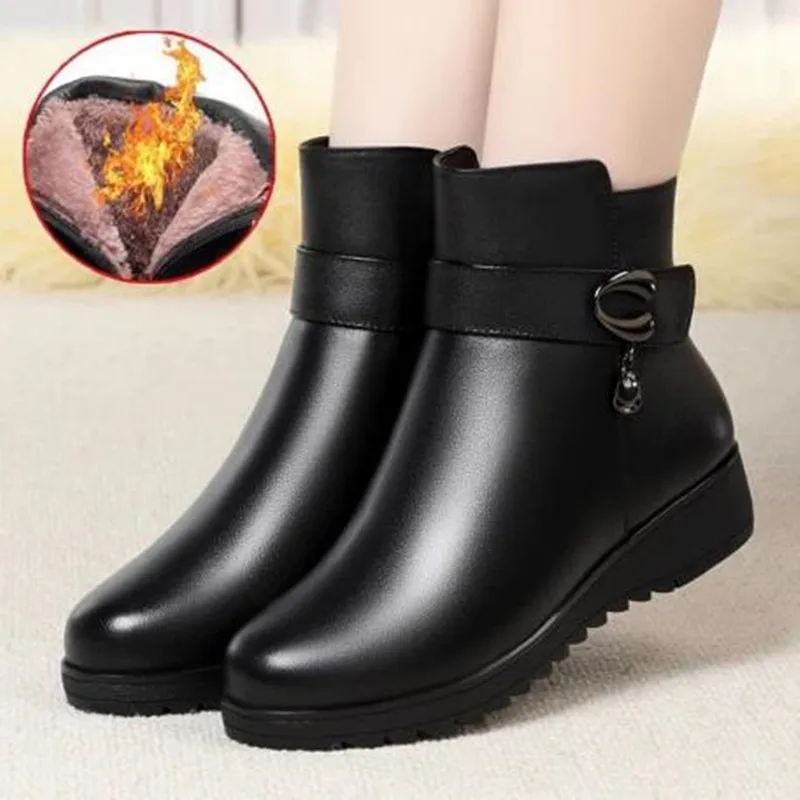 جديد فاخر النساء أحذية الشتاء سميكة الصوف مبطن حقيقية بولي Leather جلد النساء أحذية الثلوج حجم كبير النساء أحذية الشتاء بوتاس دي Mujer #2