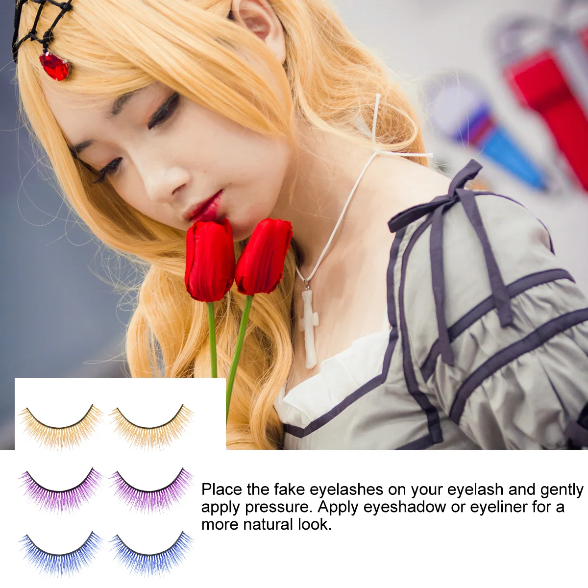 3Pairs Colored False Eyelashes Super Long Yellow Purple Blue Stage Effect Halloween Cosplay Photography Performance