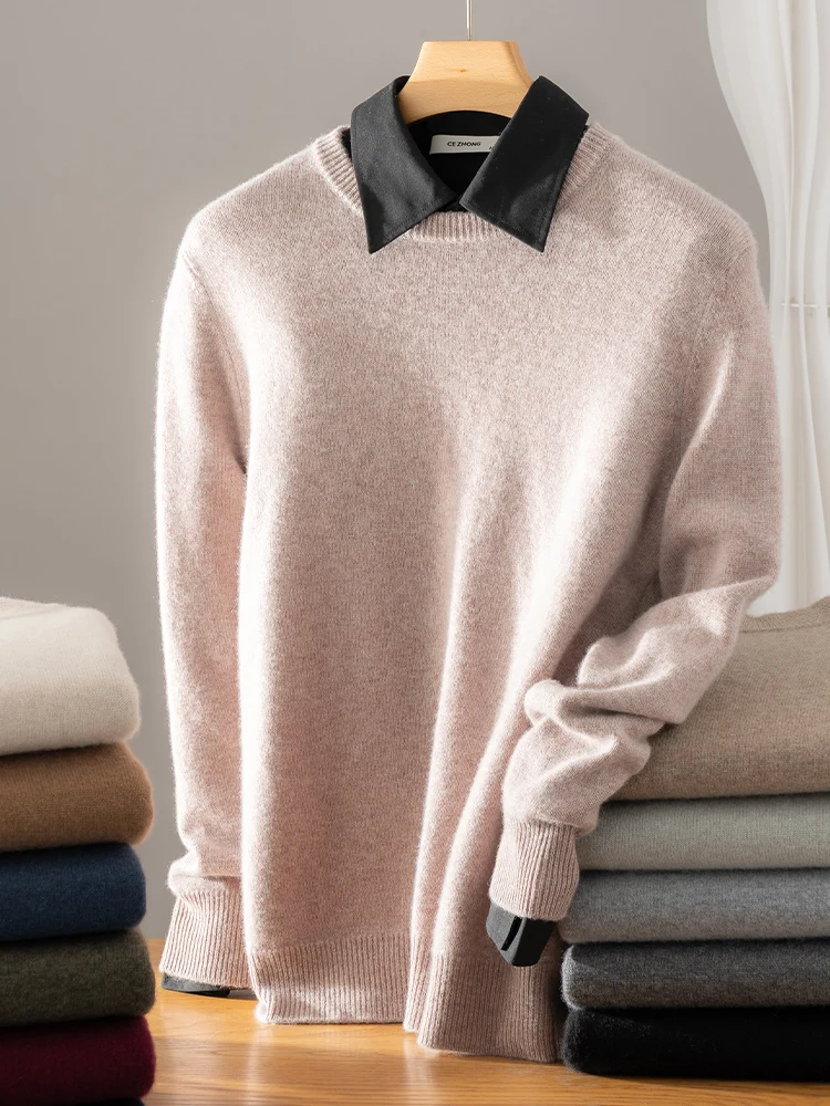 2025 New Men's 100% Cashmere Sweater Autumn Winter O-neck Thick Long Sleeve Pullover Smart Casual Basic Cashmere Knitwear Topss