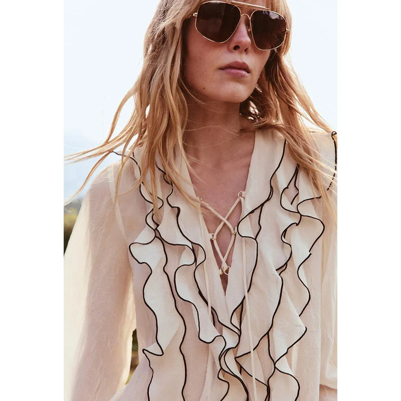 Long Sve V Ne Layered Decorative Semi Transparent irt with Belted Midi Skirt Faionable Two Piece Set Summer 2025