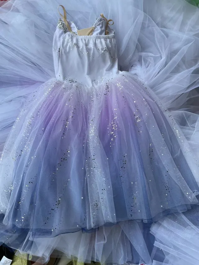 Gradient Long Adult Children Ballet Tutu Dress Purple Romantic Tutu Ballet Costumes Girls Women Ballerina Belly Dance Skirts