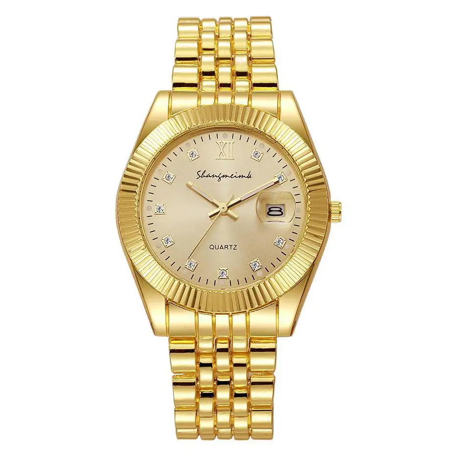 1 PCs Fashion Gold Steel Band Women's Quartz Watch