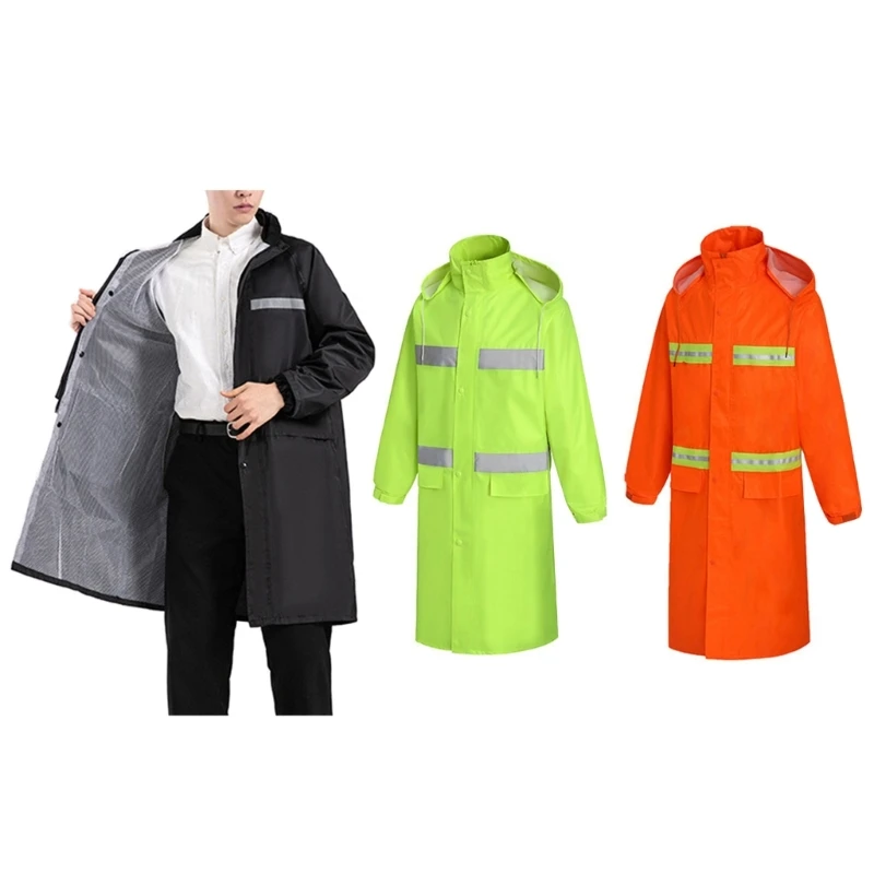 Long Length Waterproof Fluorescent Work Coat High Visibility Workwears Safety Concealed Hood Flashing Hooded Rain