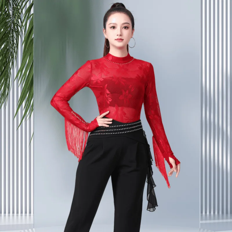 

Jitba's New Jacquard Long Sleeve Dance Top Square Modern Dance National Ballroom Dance Three-step Shirt