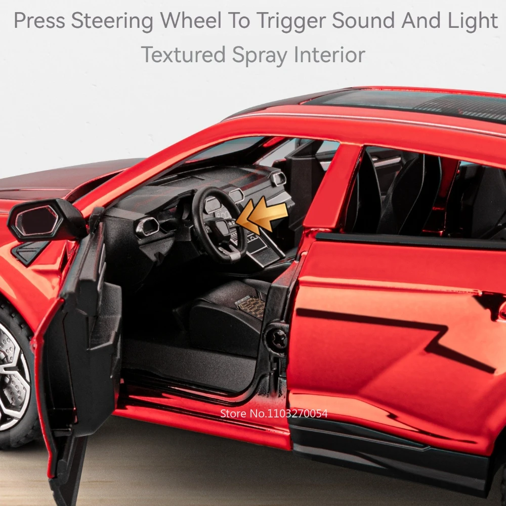 Modelo de juguete Lambor URUS 1:24, puertas de coche de aleación fundida, sonido abierto, luz, vehículo de absorción de impacto, regalo de Navidad para niños