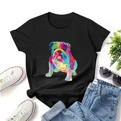 Dog Lover Gifts Womens Colorful Cool English Bulldog T Shirt Graphic Shirt Casual Short Sleeved Female Tee T-Shirt Size S-4XL