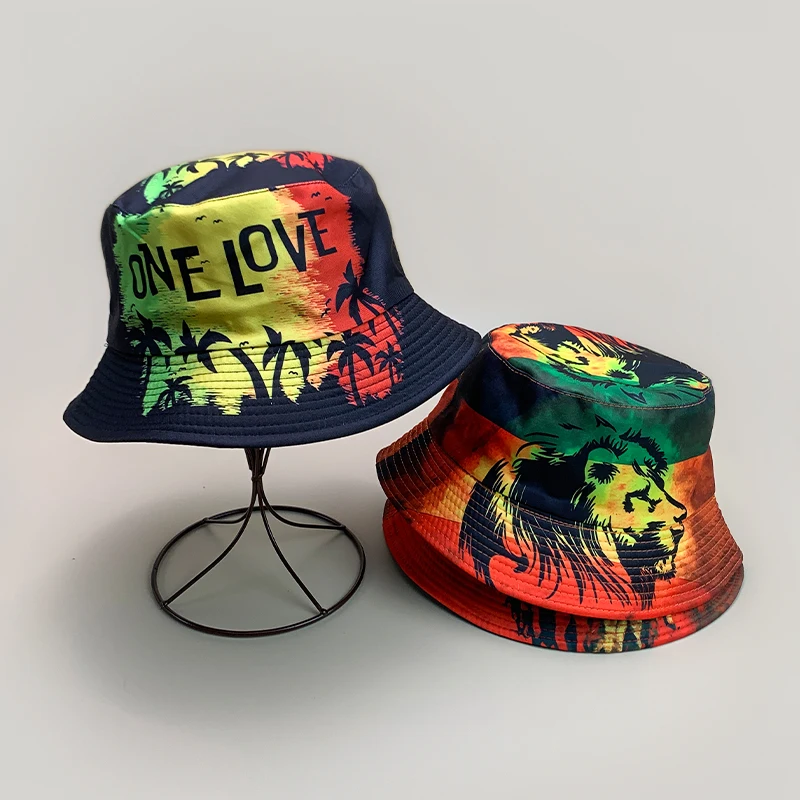 Print Lion Graffiti Letter Bucket Hats New Unisex Sunshade Casual Versatile Double Sided Wearable Fashion Hip-Hop Fisherman Caps