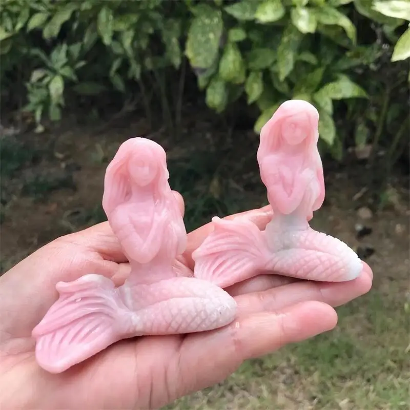 

Natural Pink Opal Mermaid Carving Shape Crystal Reiki Healing Fengshui Stones Home Decoration Gift 1PCS