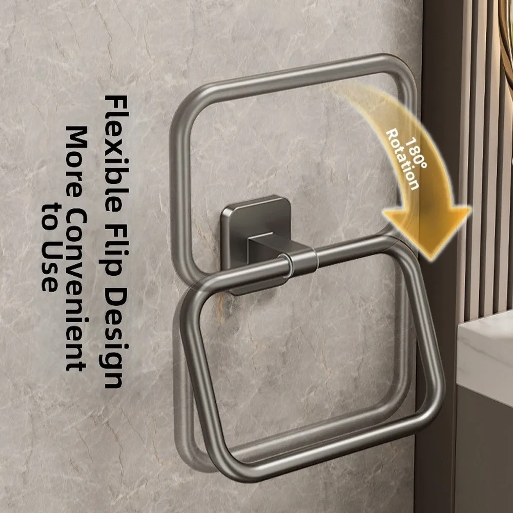 6 Piece Square Towel Rings in Gunmetal Gray Space Aluminum Alloy Modern Minimalist Style for Bathroom Kitchen Use