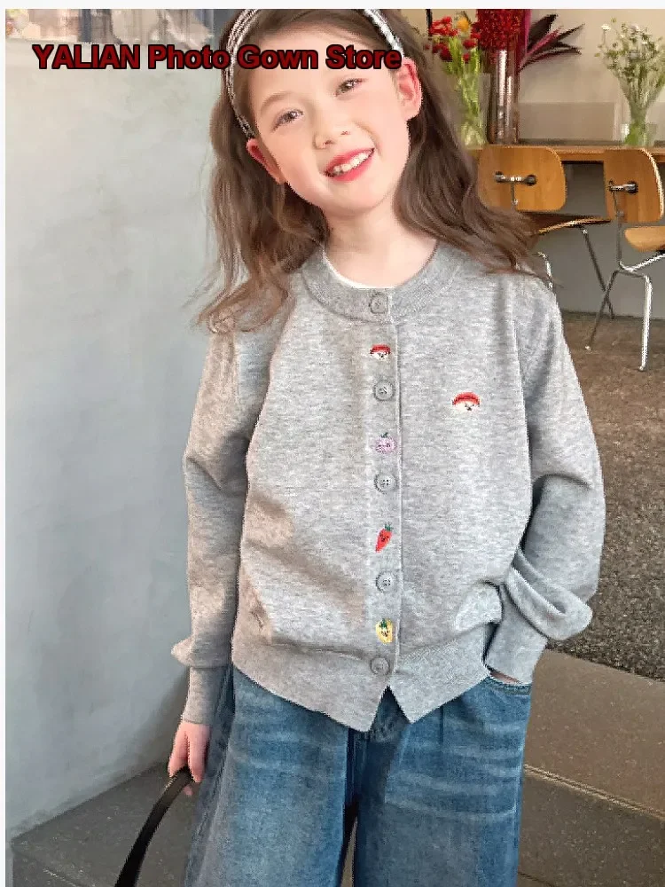 Girls Stylish Loose Knit Jacket Oversized Top 2026 Spring Autumn Kids