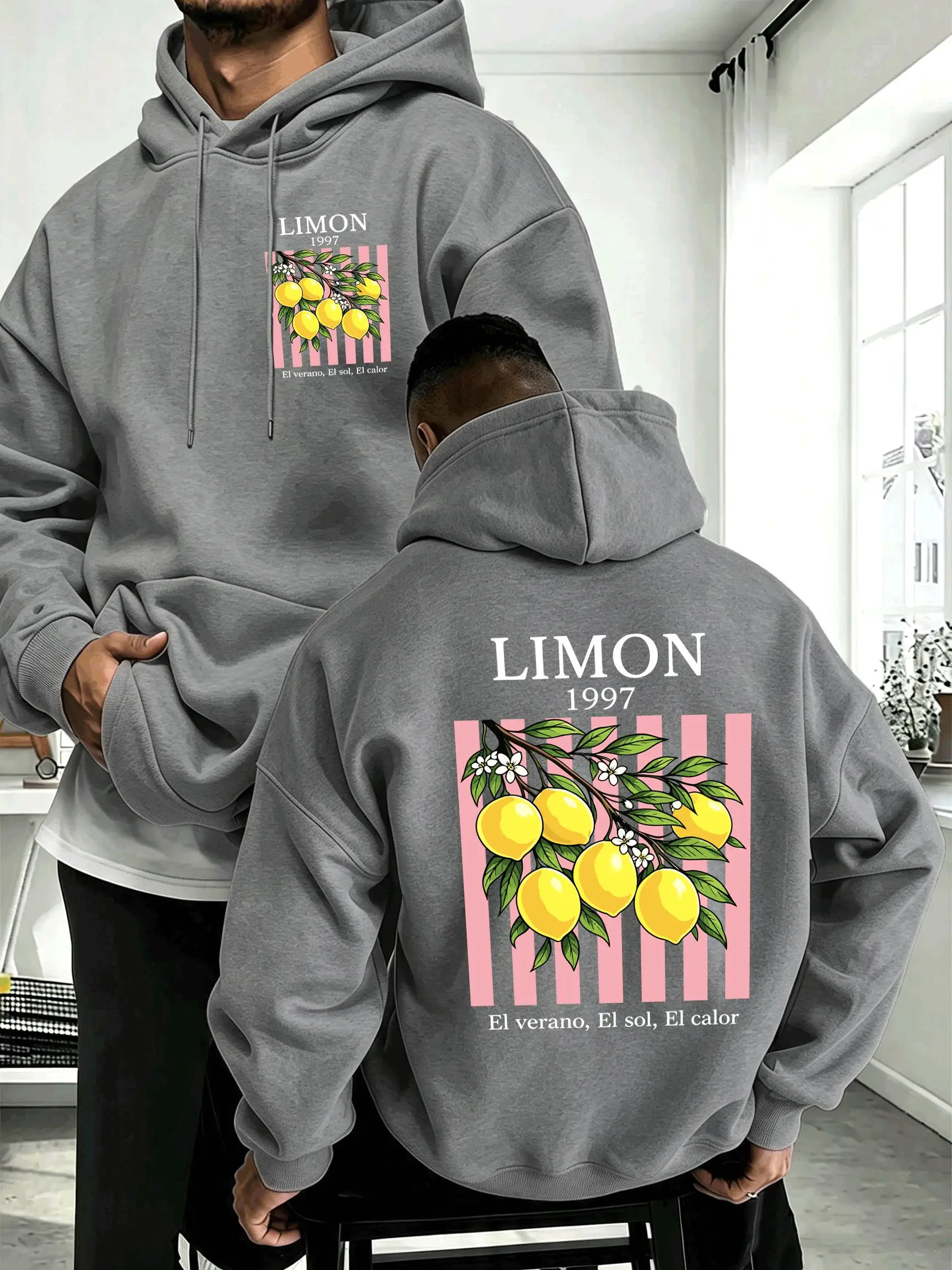 Limon 1997 Sweet Lemon Fruit Printing Men Jogging Hoodie Hip Hop Loose Streetwear All-Match Fleece Hoody Autumn Sportswear