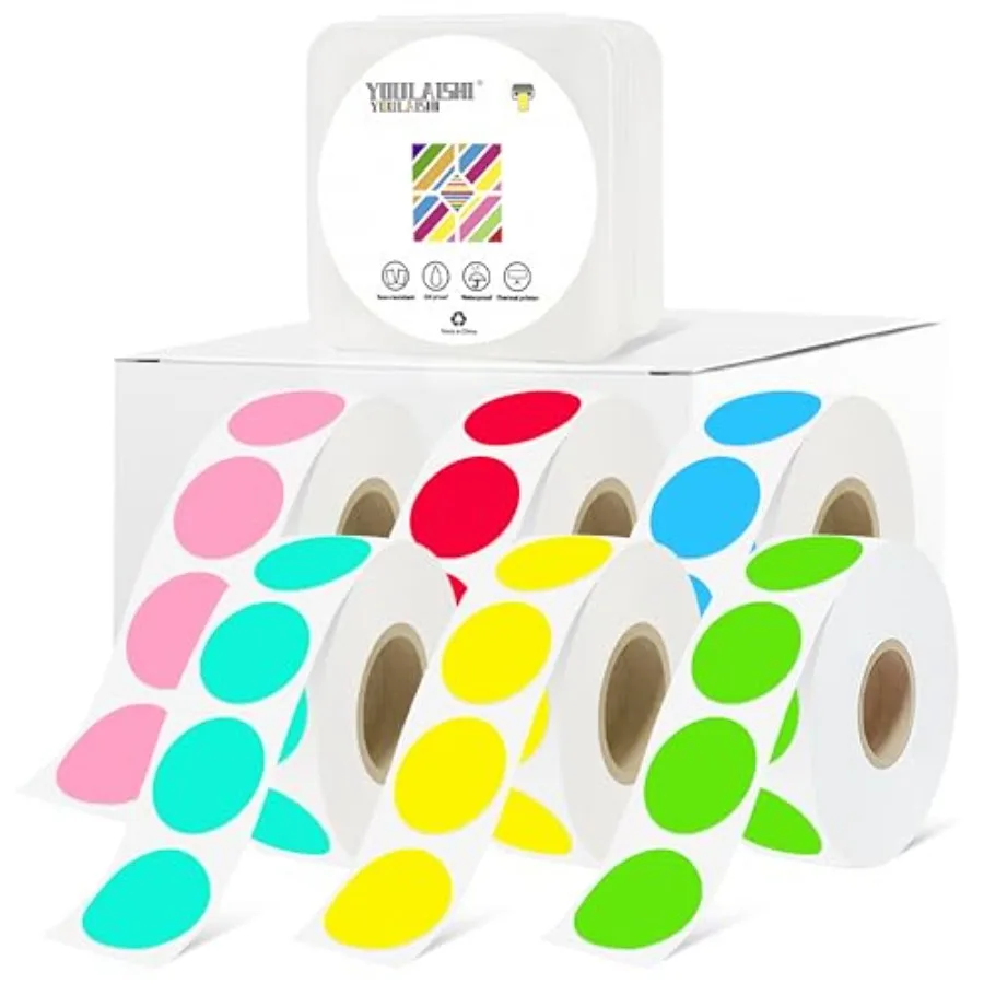 

Круглые точечные наклейки 1 дюйм, 6000 шт., термоэтикетки для цветовой кодировки, пишущиеся, пригодные для печати, маленькие круглые наклейки для офиса и класса