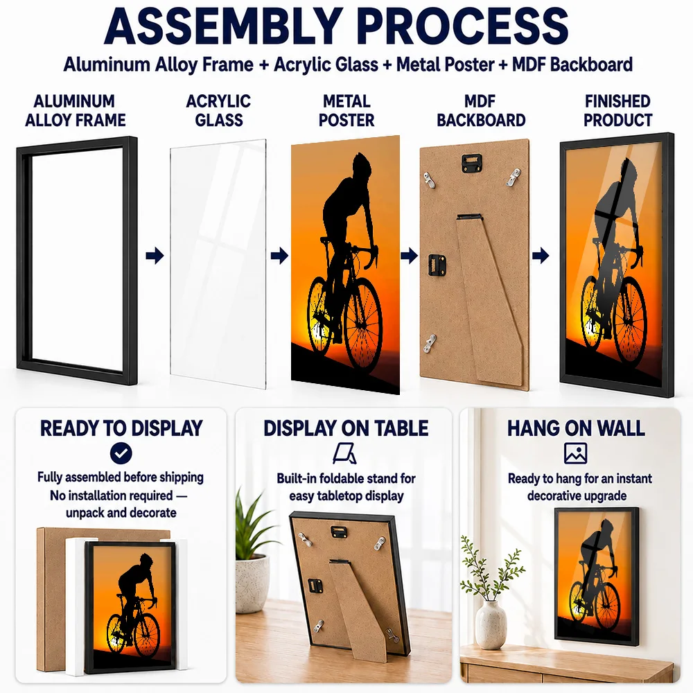 Cycling Metal Poster With Aluminum Alloy Frame Personalized Photo Scenic Road Style Wall Art For Study Thoughtful Cyclist Gift