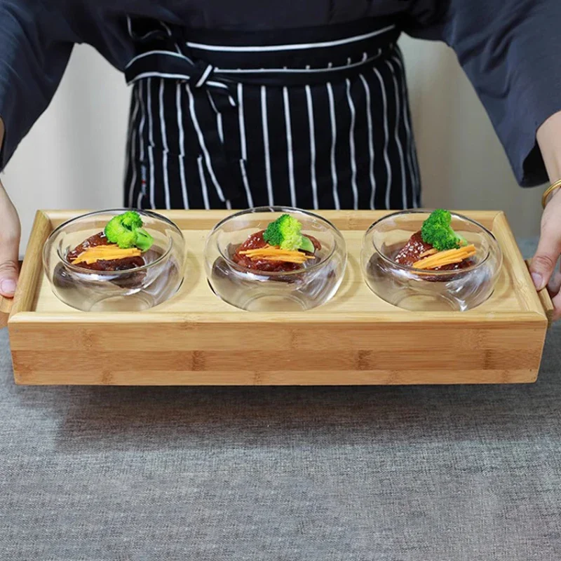 

Креативная миска для сухого льда, художественная концепция, миска для молекулярной гастрономии, натуральная бамбуковая стеклянная торцевая тарелка, специальная посуда для отеля