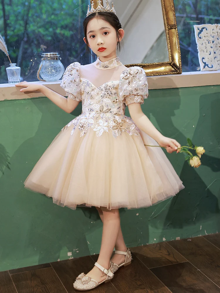 Children Formal Luxury Pageant Dress for Toddler Girls Sequins and Tulle Short Evening Gowns Elegant Weddings Kids Party Dresses