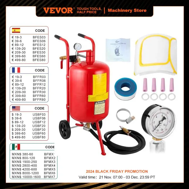 VEVOR 40L 10Gal Sandblaster Heavy Duty Steel Abrasive Air Sand Blaster Mobile Rust Remove Surface Cleaning Recondition Machine