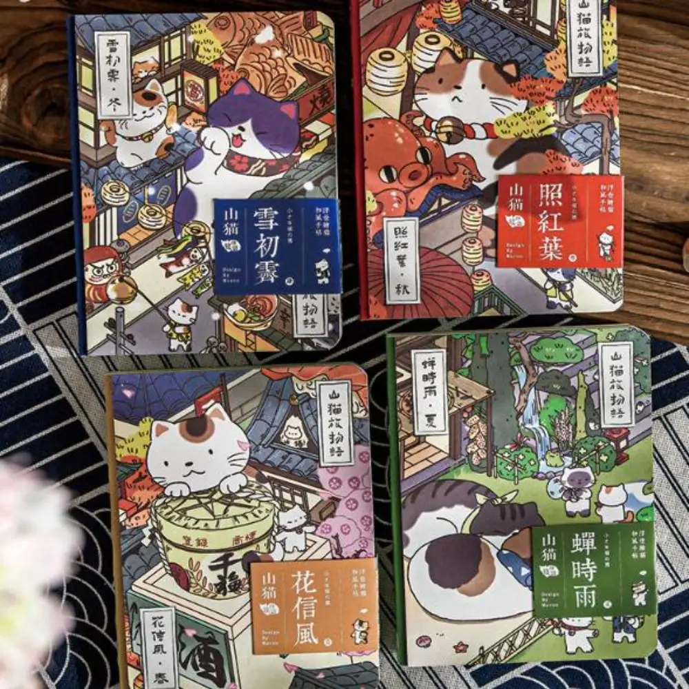 Creative Cat Themed Pocket Notebook Cartoon Illustration Note-Taking Diary Japanese Style Portable Notepad School Supplies