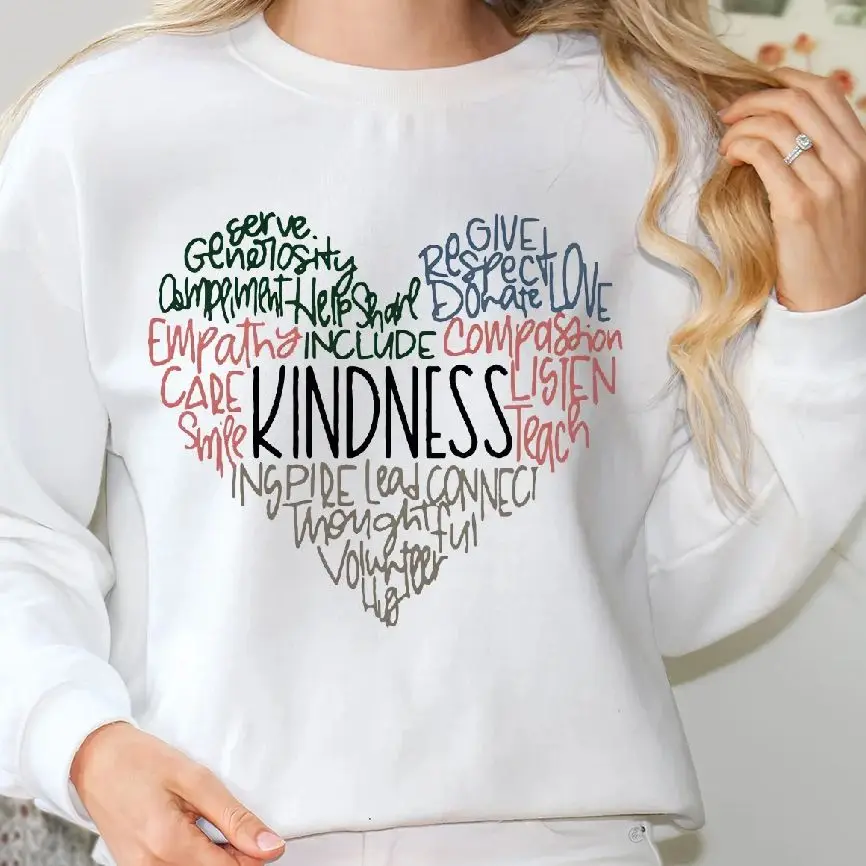 

Heart Kindness Sweatshirt Casual Crewneck Retro Vintage Graphic Hoodies Y2K Casual Daily Wear Unisex Versatile Stylish Pullover