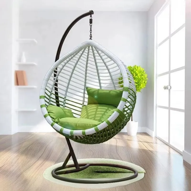 Outdoor Swings Chair Single Seat Rattan Hanging Chair Hanging Egg Swing Chair with Metal Stand