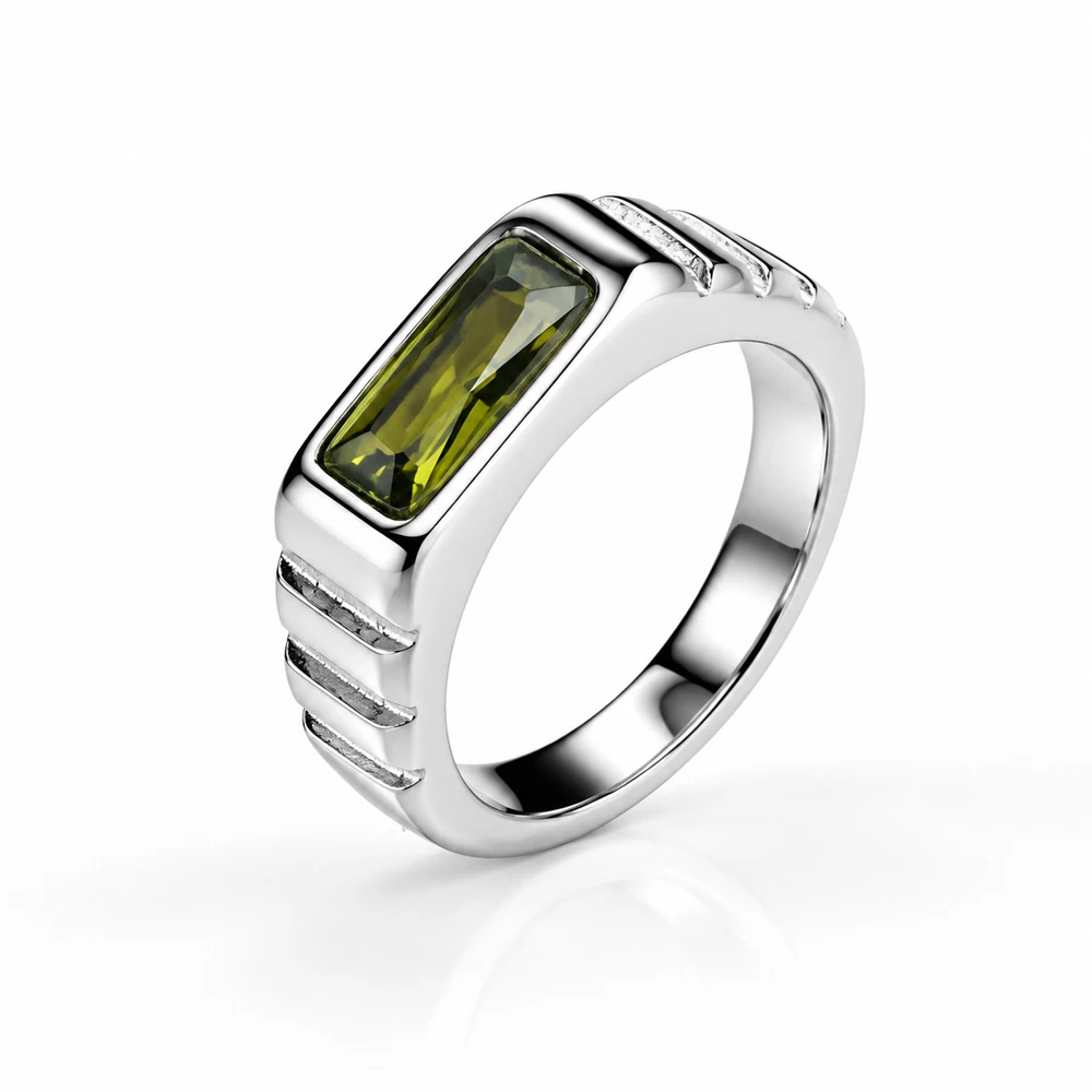 Vintage Luxus Smaragdgrüner Edelsteinring für Herren, Edelstahl, breites Band, rechteckiger Ring, Retro-Streifendesign, Statement-Schmuck – Detail 6
