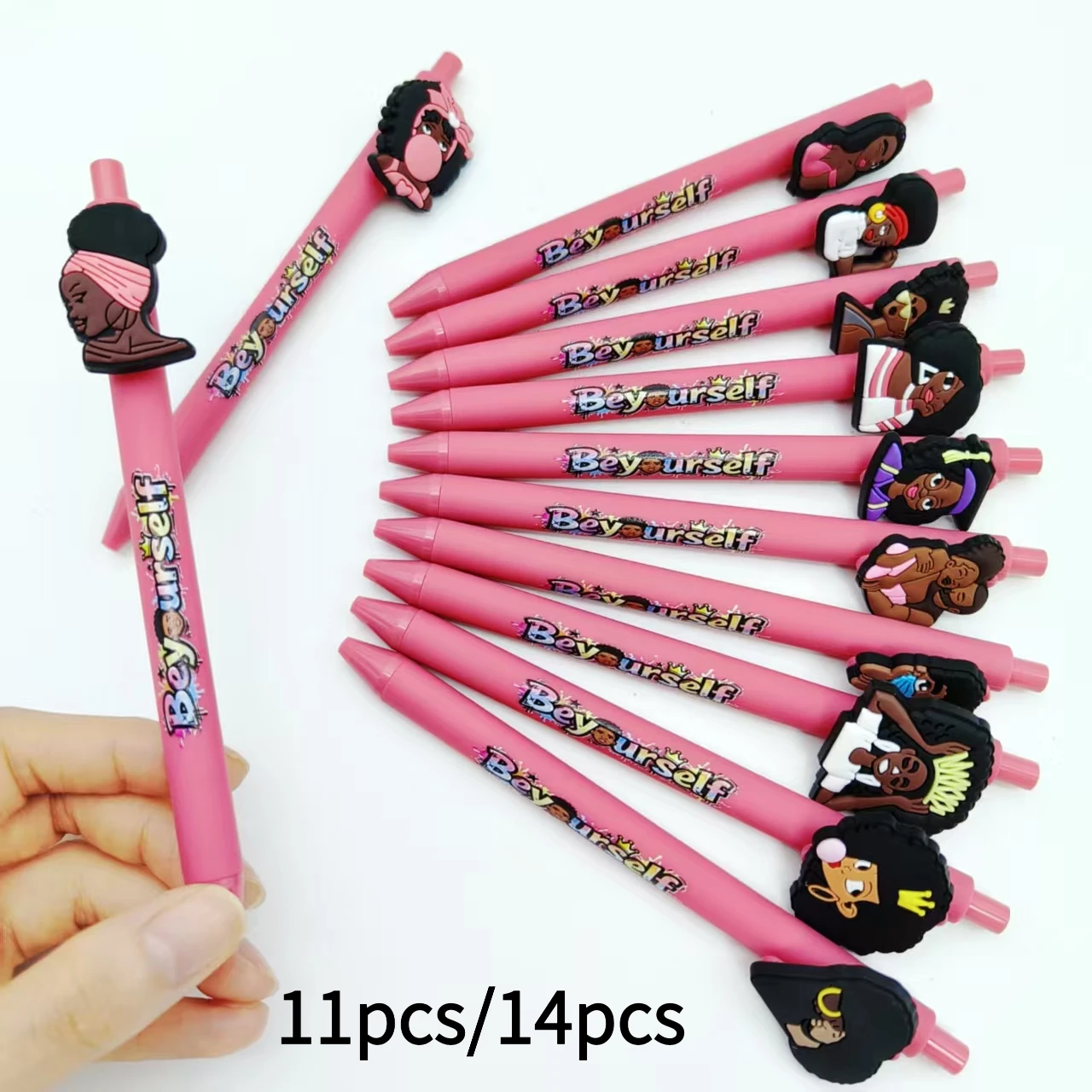 11pcs/14pcs black patch printing ballpoint pen rouge powder series press gel pen