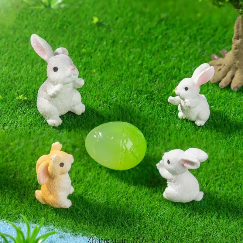 Miniatur-Hasen-Eier-Statue, Gartendekoration, Harz, Osterhase, Figur, Spielzeug, Mini-Kuchenaufsatz für Geburtstagsdekoration, 3 – Detail 5