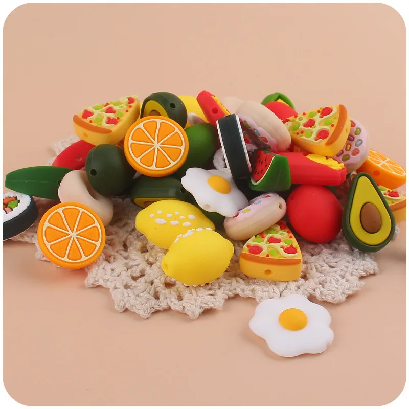 1pcs New Cartoon Fruit Silicone Beads for Baby DIY Pacifier Chain Bracelet Toy Teething Baby Feeding Stroller Accessories view 6