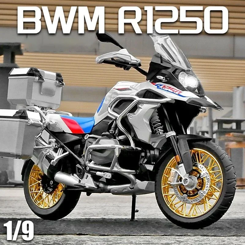 1:9 BMW R1250GS modello di moto in scala pressofusa in lega fuoristrada con decorazione collezione di illuminazione regalo giocattolo per bambini