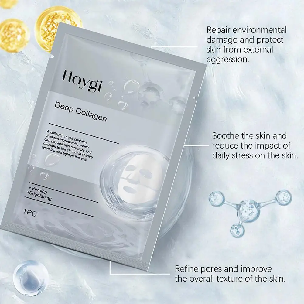 5PCs Collagen Facial Mask Hyaluronic Acid Hydrating Mask Wrap Deep Hydration Moisturizer Smoothing Feels light Facial Care Mask