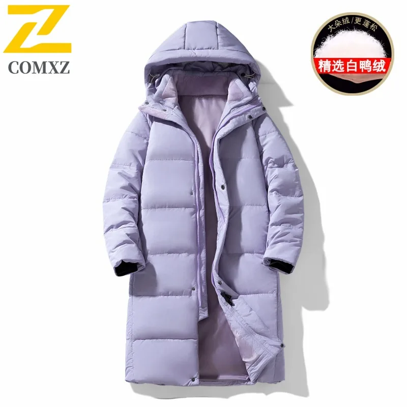 

COMXZ Men Puffer Jacket Thickened Hooded Ski Street Warm Windproof Snow Winter Jacket High Quality Travel Long Padded Jackets