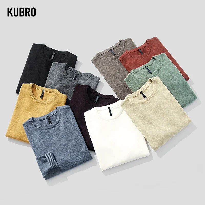 KUBRO Korean Fashion Warm Wool Sweaters 2023 Autumn Solid O-Neck 10 Color Slim Fit New Men Street Wear Clothes Knitted Pullovers