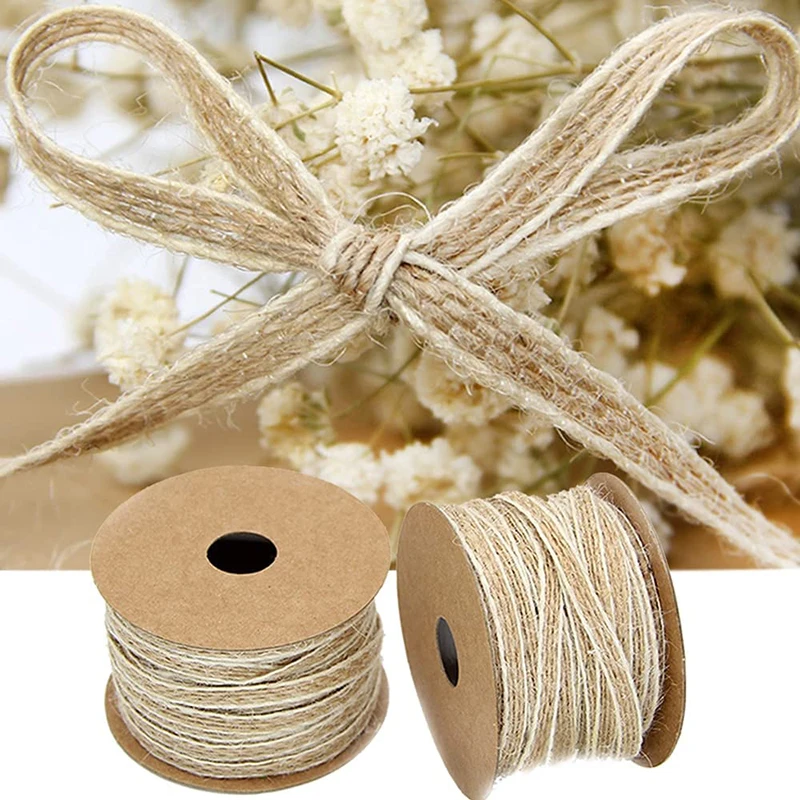 10M/Roll Jute Burlap Rolls Hessian Ribbon With Lace For DIY Crafts Wedding Decorations Ribbons Christmas Gifts Package Wrapping