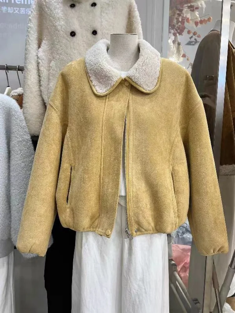 

Autumn Winter Women Short Lamb Fur Jacket Versatile Faux Fur Coat Korean Style Lazy Jacket