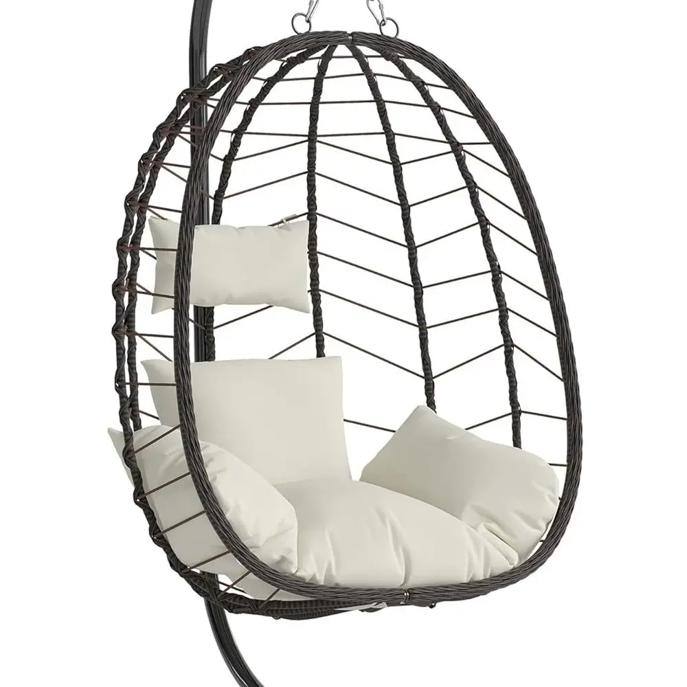 

Подвесное кресло-кокон из ротанга для патио со стойкой, грузоподъемность 158 кг, идеально подходит для спальни, балкона, сада