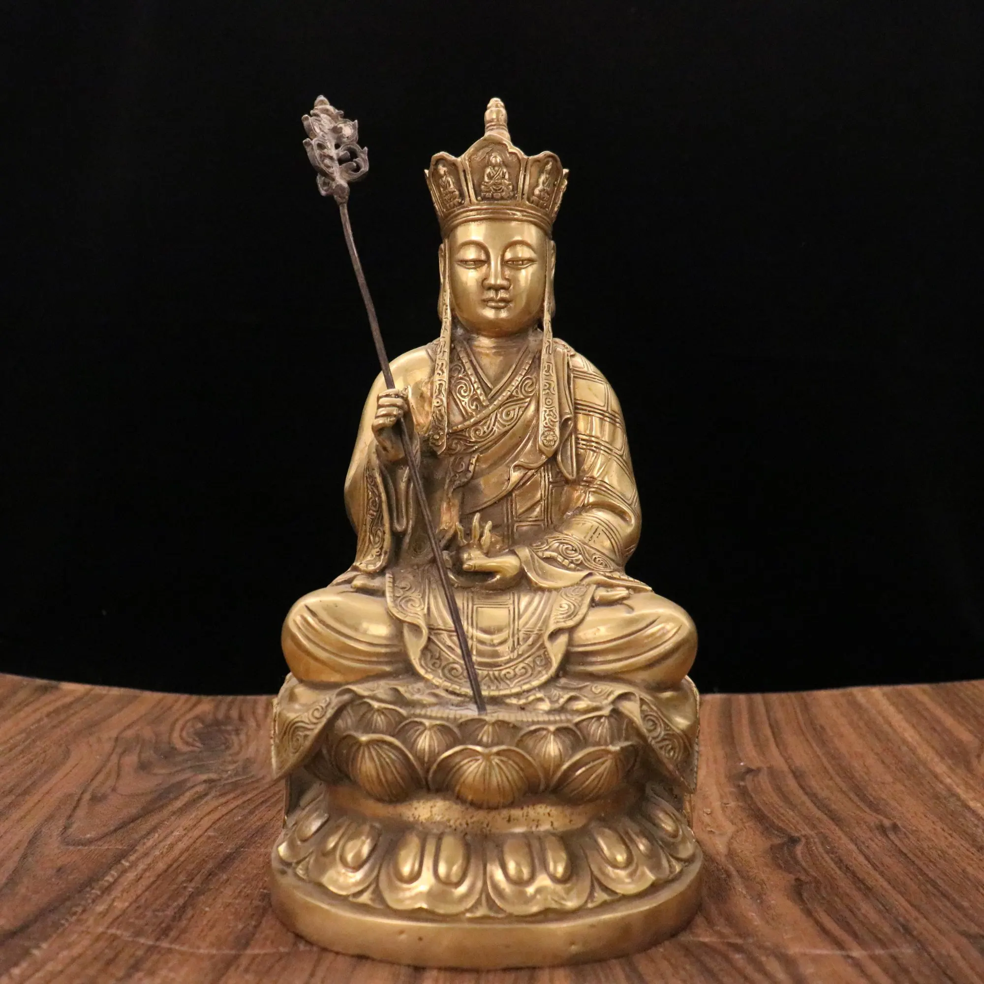 Collect Elaborate Brass Statue  “Dizang Pusa Buddha ”Sculpture Metal Crafts Home Decoration#2