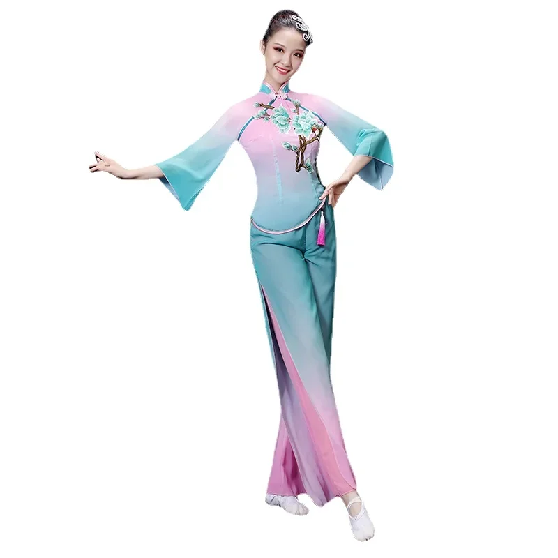 Chinese Style Yangko Dance Performance Costume Square Dance Fan Dance Costume Elegant Traditional Chinese Folk Hanfu Clothing