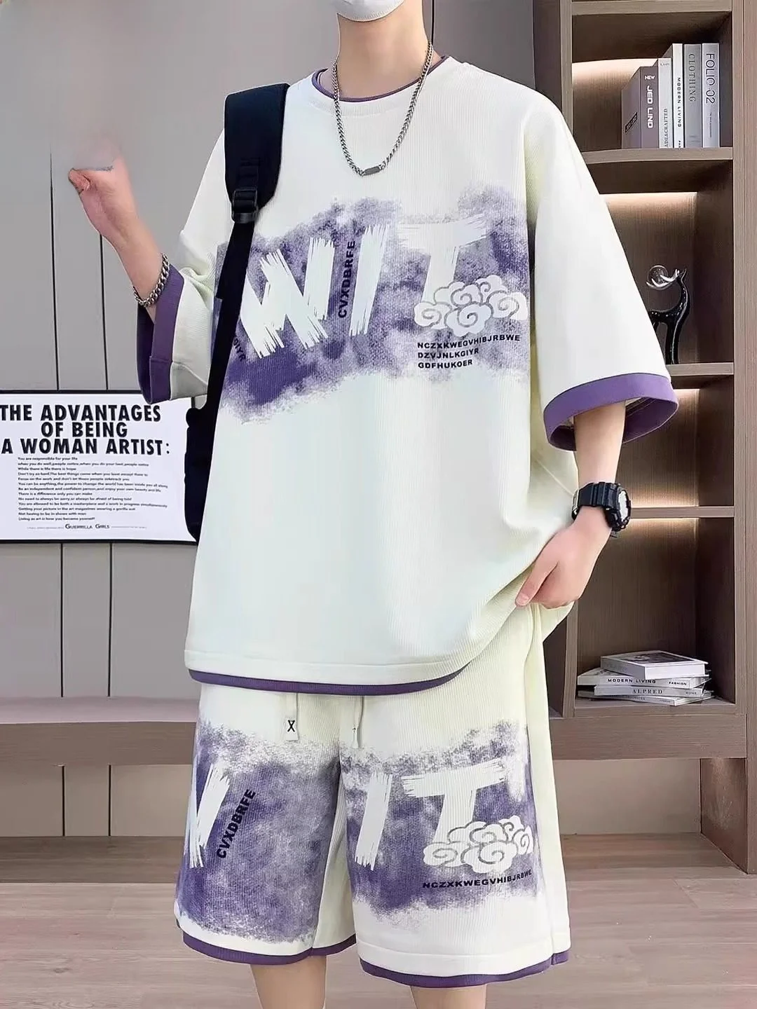 

Комплект футболок Qui Dry Sports Ice Silk ort Sve для мальчиков-подростков, повседневная летняя одежда, брюки пять четвертей из полиэфирного волокна