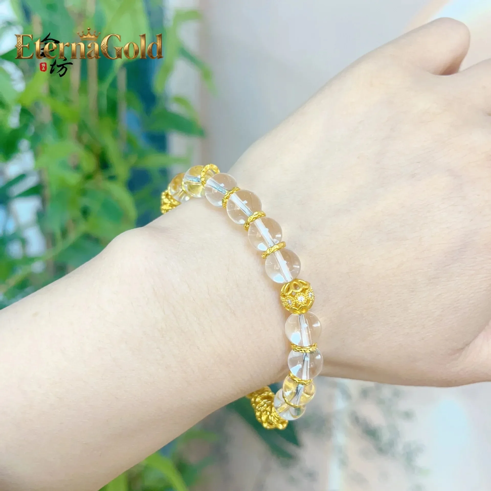 EternaGold Ancient method 9999 24K real gold disk-wrapped running ring white crystal bracelet spacer DIY original design versati
